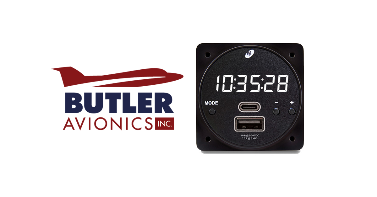 Butler Avionics Announces EASA-Approved STC for Replacement Clock with USB Chargers in Learjets